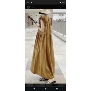 Chepè Italy Brown Cotton Tiered Ruffle Shoulder Maxi Dress Sz M